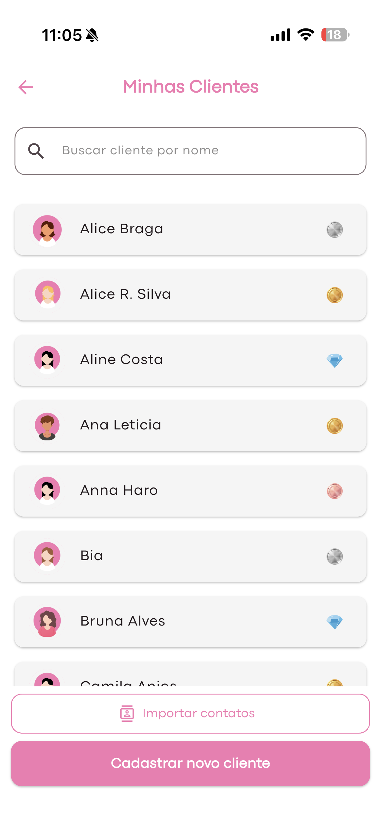 Tela Minhas Clientes do Planimani