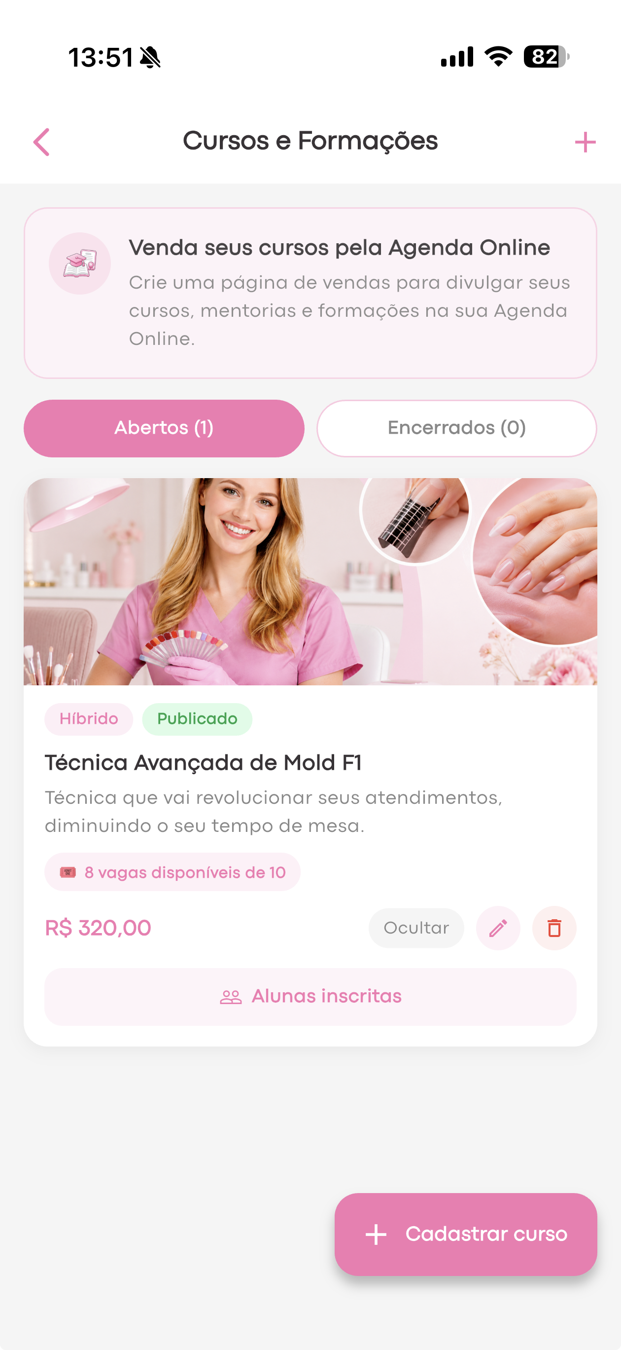 Tela de Cursos e Formações do Planimani
