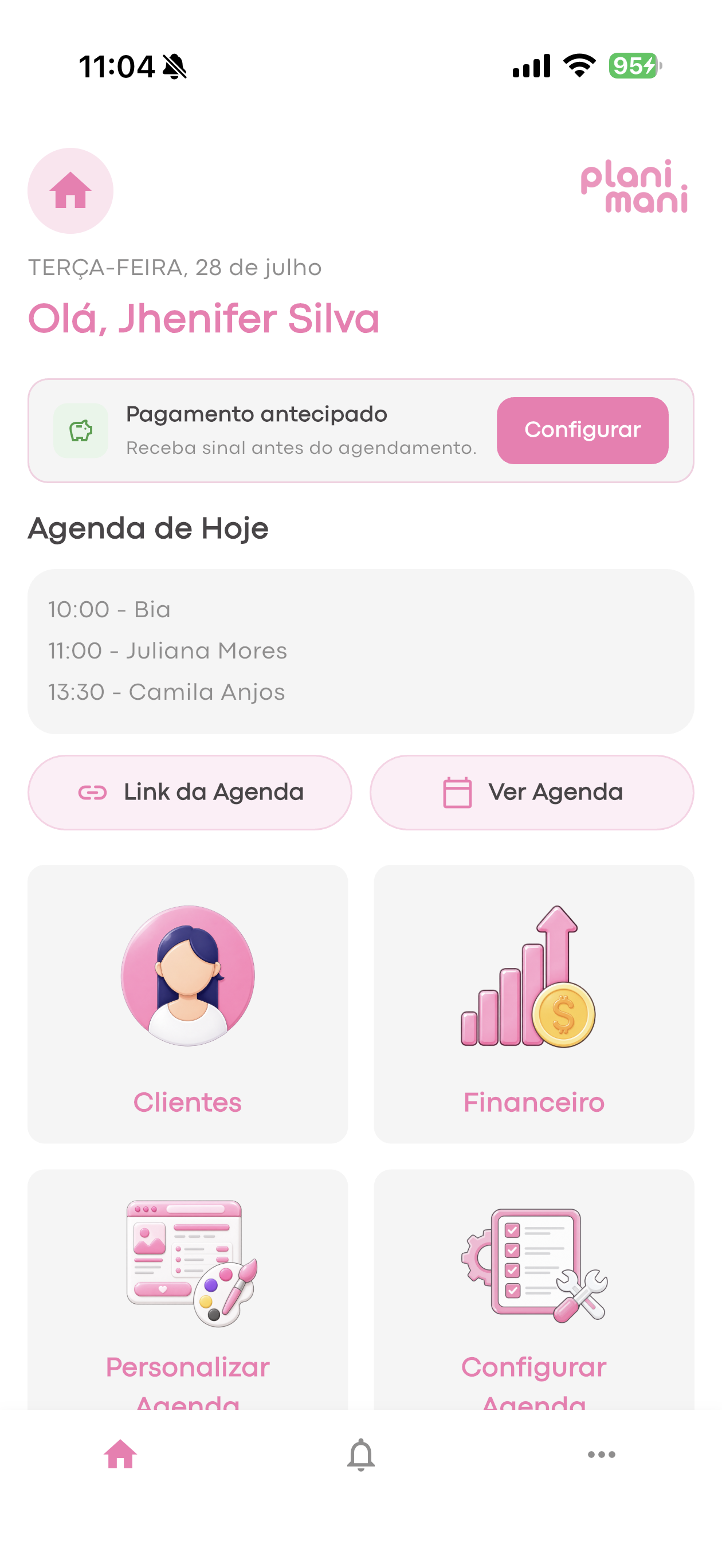 Painel inicial do Planimani